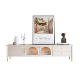 Modern wood TV stand cabinet featuring a glass door for stylish storage and display